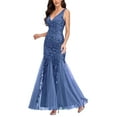 thumbnail image 2 of ROMANCE VICTORY Women's Sleeveless V-neck Tulle Embroidery Sequins Cocktail Mermaid Bridesmaid Dress, 2 of 11