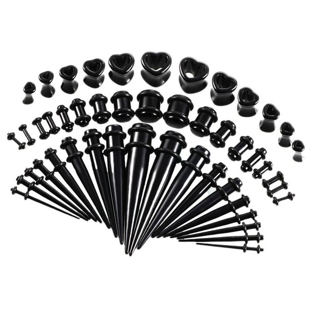 Kit de 48 dilatadores acrílicos para dilatación de orejas, con forma de corazón, 14 g y 0000 g Negro-48 piezas