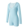 thumbnail image 4 of Women Bodycon Romeper Shorts Long Sleeve Playsuits Deep V-Neck Hooded Short Jumpsuits Streetwear, 4 of 6