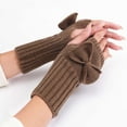 thumbnail image 4 of UTSJKR Knit Fingerless Gloves Bowknot Crochet Thumb Holes Gloves Hand Wrist Mitten for Women Writing Texting Khaki, 4 of 5