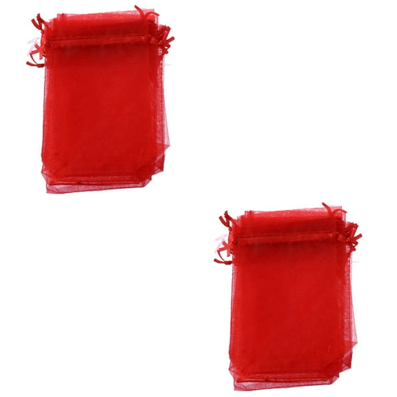 100 Pcs Clear Gift Bags Birthday for Presents Sheer Organza Gifts Drawstring Small Red