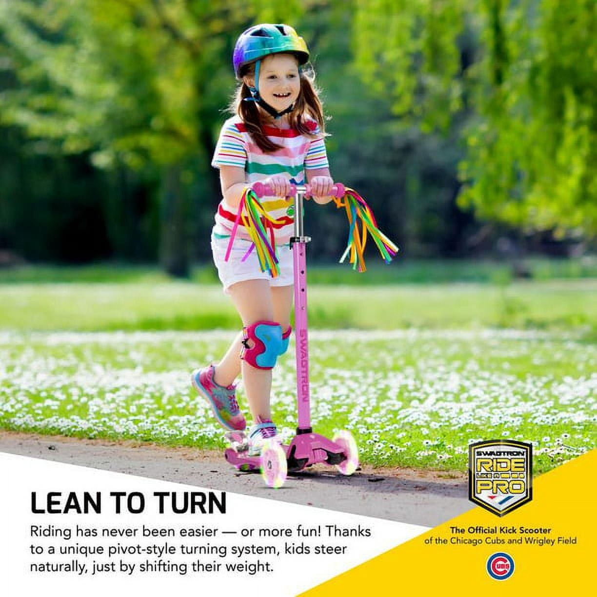 Swagtron K5 3-Wheel Kids Scooter with Light-Up Wheels Height-Adjustable for Boys or Girls Ages 3+