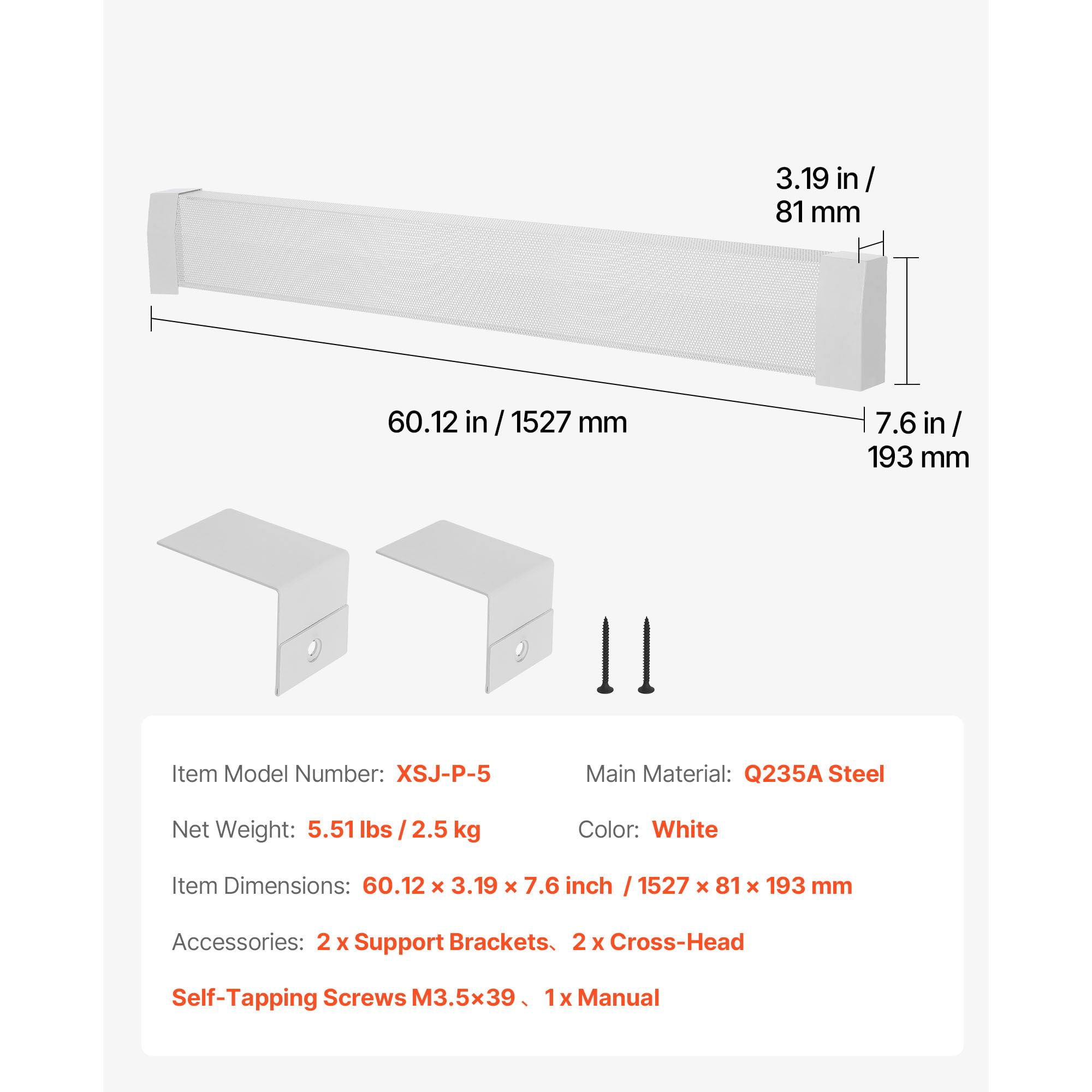 5ft Baseboard Heater Cover Replacement, Powder-Coated Steel, Ventilation Openings, Easy Installation, White Finish for Home Heating