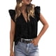 thumbnail image 1 of Blusa PRETTYGARDEN Mujer Cuello en V con Volantes y Mangas Cortas con Ojetes Negra Talla L, 1 of 6