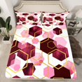 thumbnail image 2 of Manfei Pink Hexagon Honeycomb Full Size Sheets,Vintage Geometric Print Bed Sheets,Modern Abstract Sheet Sets For Adults,Luxury Bedroom Decor,4pcs, 2 of 7