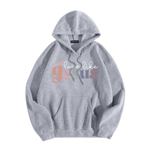 Ediodpoh Women's Casual Crew Neck Pocket Letter Print Hoodie Womens Hoodies Light Gray M