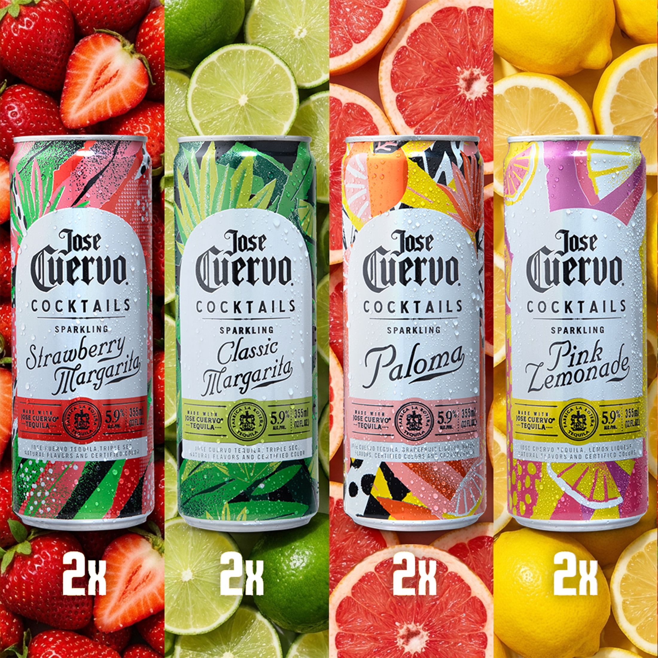 Jose Cuervo Sparkling Cocktails Variety Pack Classic, Strawberry, Paloma, and Pink Lemonade, 8 pack, 355 ml Cans, 5.9% ABV
