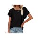thumbnail image 1 of Txlixc Tops de mujer, cuello redondo con volantes, manga corta, ganchillo, hueco, suéter suelto, camiseta de color sólido Txlixc Moda, 1 of 7