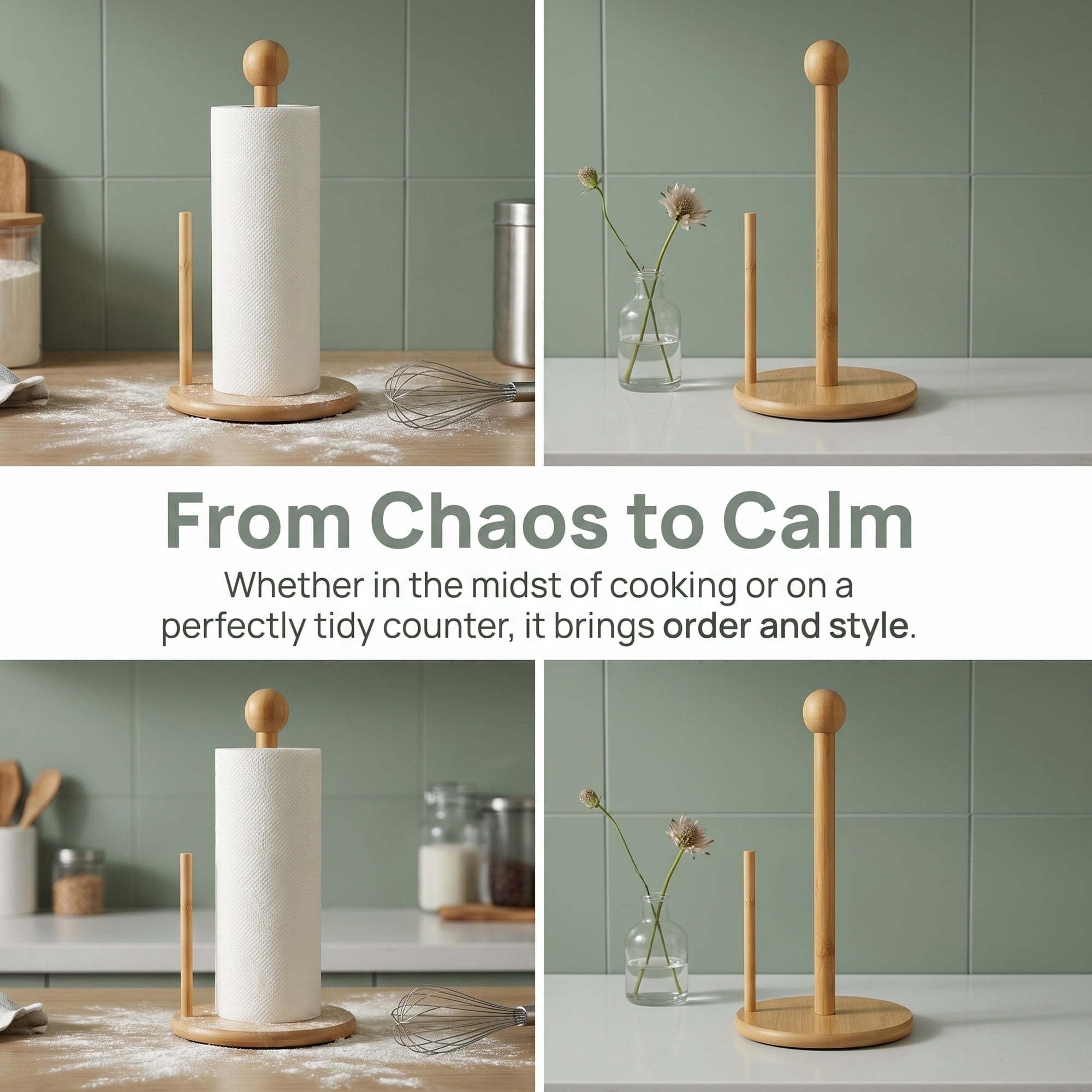Unique Bargains Paper Towel Holder Countertop Durable Base Wood Natural A 11.6x6.3inch