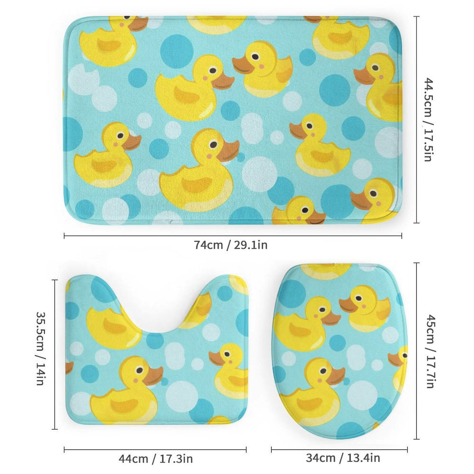 Cute Rubber Duck 4 Pcs Bathroom Shower Curtain Set, Bathroom Sets with Rugs (Bath Mat, U Shape and Toilet Lid Cover Mat) and 12 Hooks,