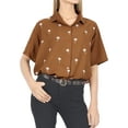 thumbnail image 5 of HAPPY BAY Women's Casual Blouse Shirt TShirts Short Sleeve Button Up Dress Tops Tee Shirts Hawaiian Blouses for Women S plus-size Tiny Palm, Autumn Brown, 5 of 5