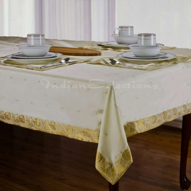 Cream Handmade Sari Tablecloth (India)
