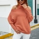 thumbnail image 2 of Suéter de mujer cuello alto hombros descubiertos manga larga Color puro Top de punto suelto para invierno otoño naranja M, 2 of 6