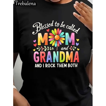 Women's Blessed Mom Grandma Sunflower Graphic Short Sleeve T-Shirt