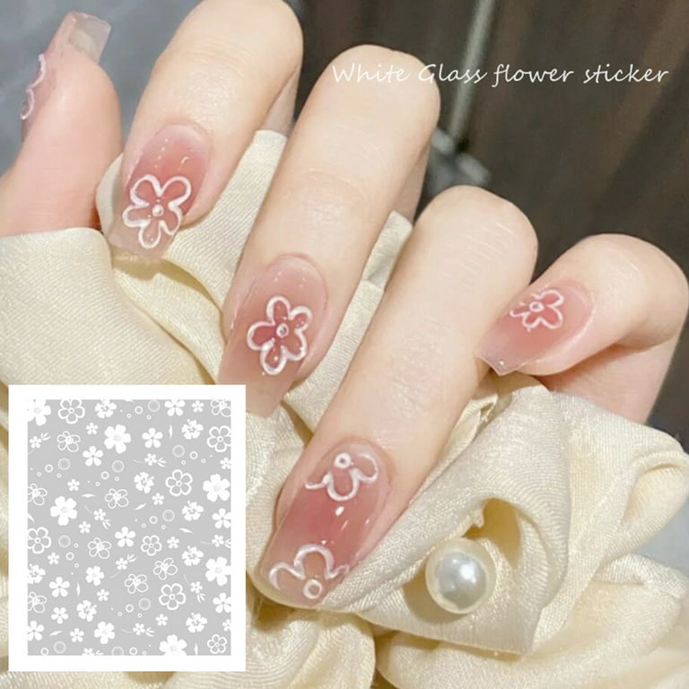 3d Nail Sticker White Flower Designs Elegant Wedding Nail Decorations  Simple Daisy Floral Adhesive Decals Slider Manicure Dh439 - Stickers &  Decals - AliExpress