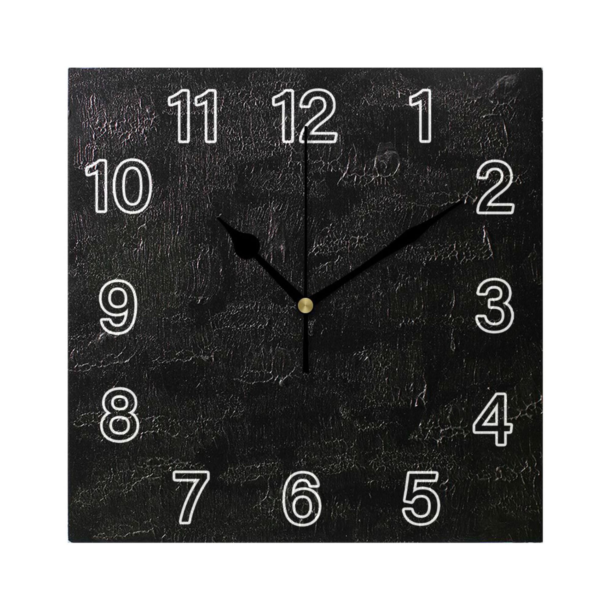 Ryvnso Black Wall Clock Square Silent Non-Ticking Battery Operated 7.78