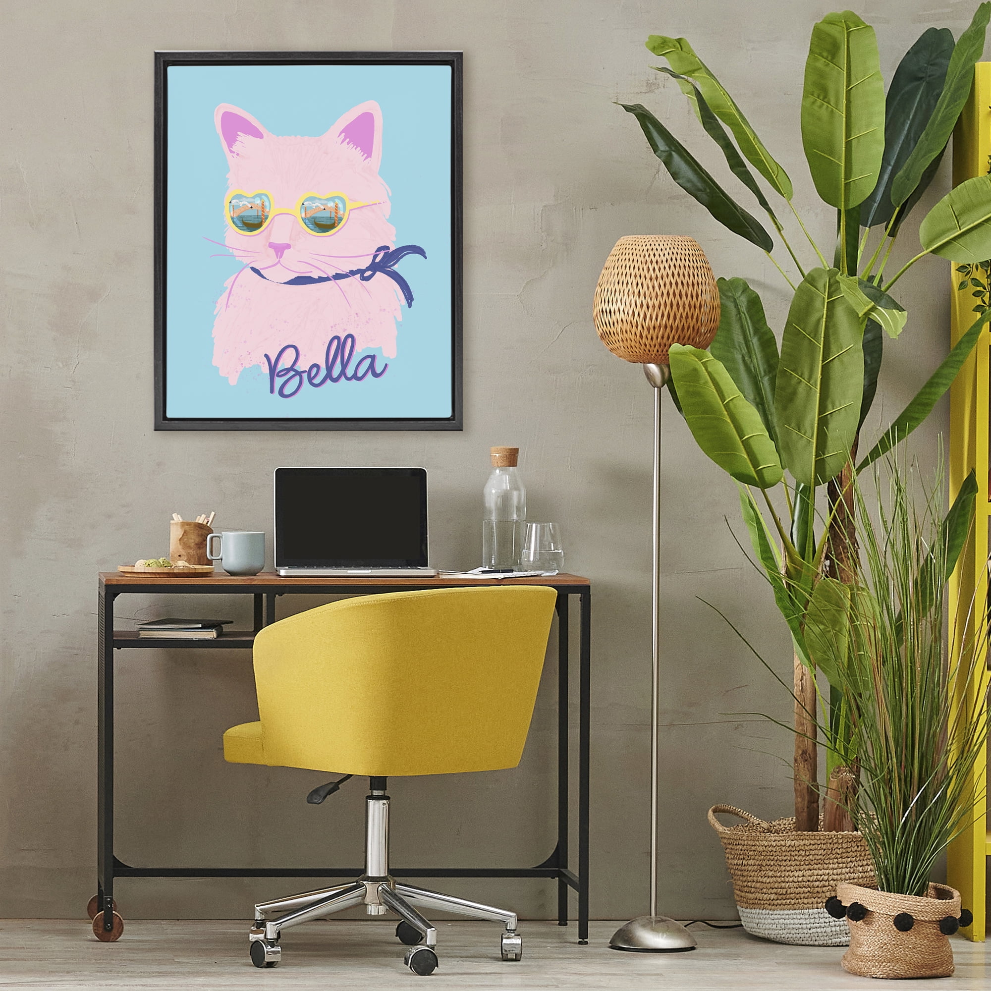Stupell Industries Cool Cat Bella Black Framed Floater Canvas Wall Art, design by Steffanie Pisula