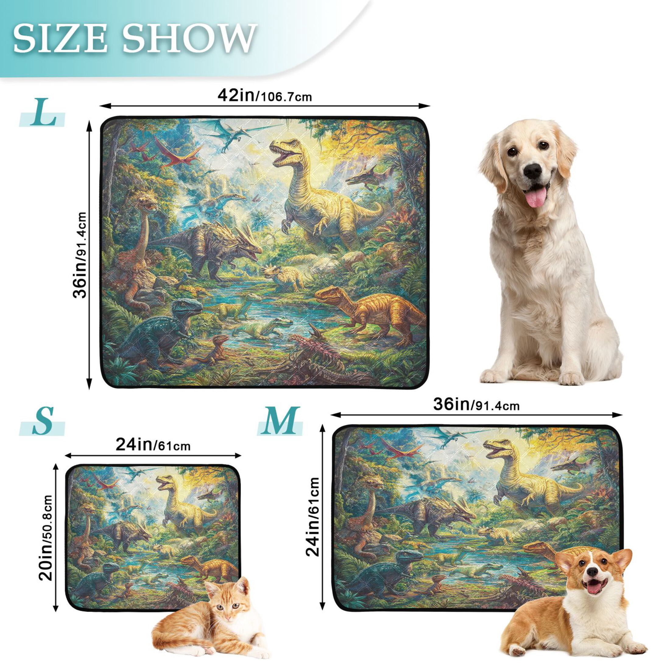 Qxltty Dinosaurs Time Cat litter Pads Pet Set of 2 Diaper Mats Center Anti-leakage Layer Absorbent Soft and Comfortable