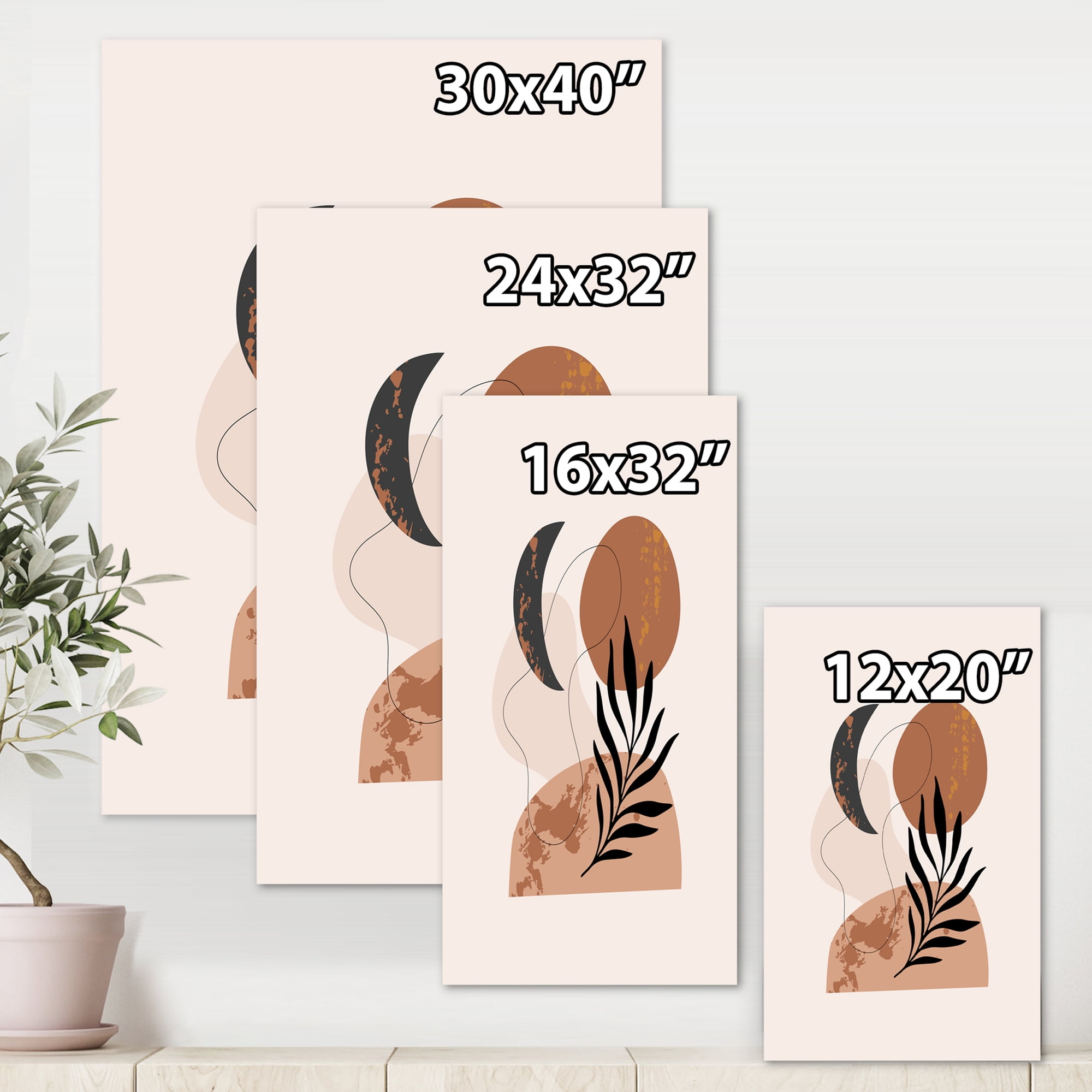 Designart ' Sun and Moon Shapes In Retro Terracotta Tones I ' Modern Canvas Wall Art Print