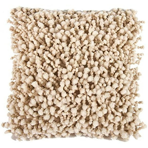 18" x 18" Cream Shaggy Polyester and Cotton Pillow-Color:Cream,Style:Contemporary
