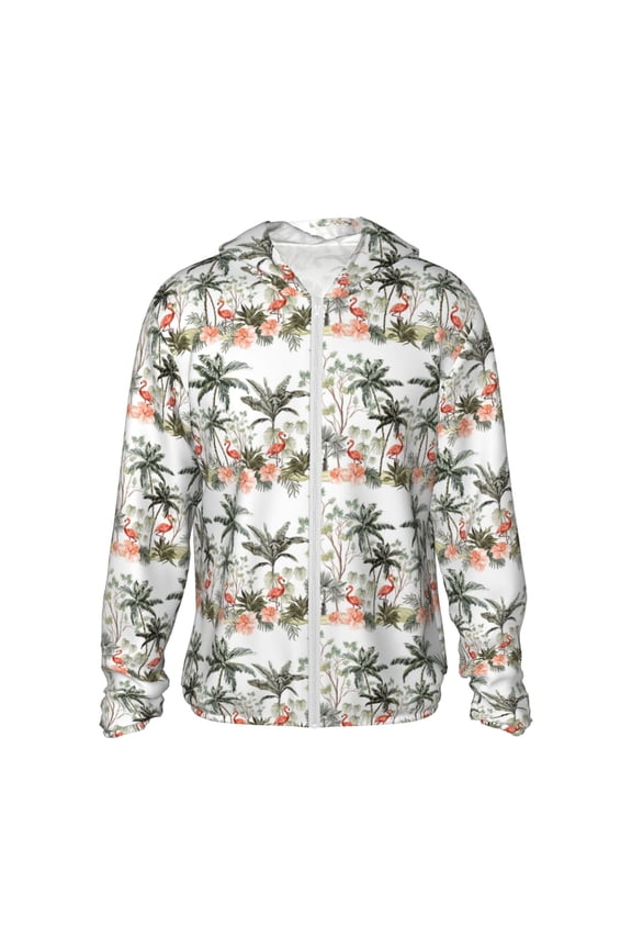 Flamingo Palm Trees Print Women Men Sun Protection UPF 50+ Jackets Zip Up Long Sleeve Hoodie Hiking Lightweight with Pockets