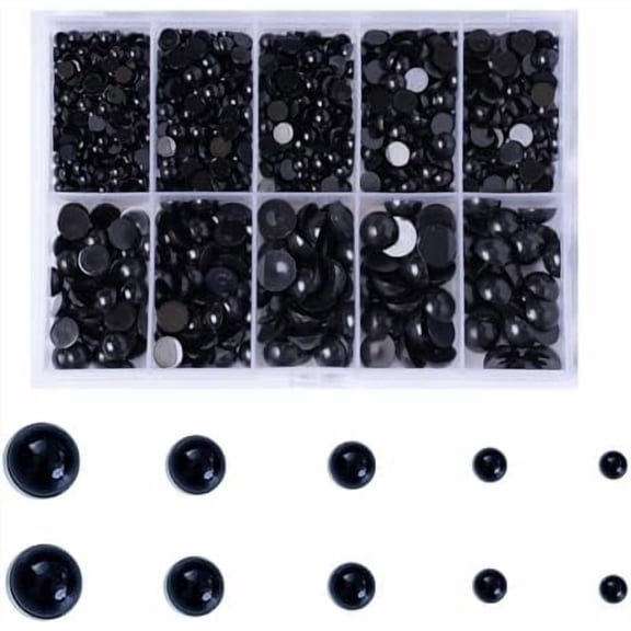 850pcs Round Black Plastic Doll Eyes 4mm 5mm 6mm 8mm 10mm Flatback Cabochon Button Eyeball Beads for Stuffed Animals Amigurumis Crochet Bears Crafts Making$$Art & Craft