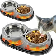 2 Pack Heated Water Bowl for Cat, Intelligent Thermal Pet Water Warmer Outdoor Heated Pet Double Stainless Steel Bowl and Anti Bite Wire Large Capacity Heated Water Bowl for Feral Dog Cat Bird(Blue)