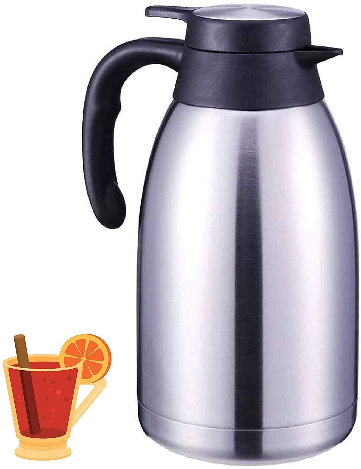 2L Stainless Steel Double-Wall Teapot Pot Insulated Coffee Carafe Silver 