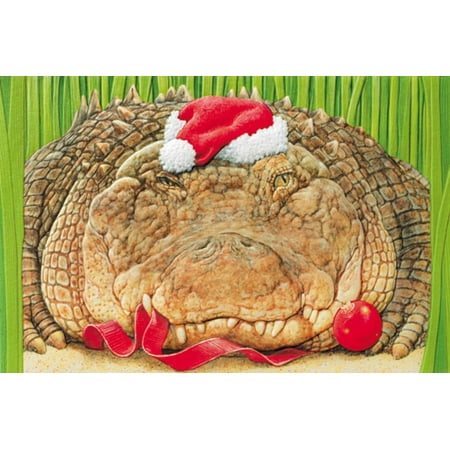 16 Santa Claus Alligator Crocodile Fine Art Embossed Christmas Greeting