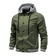 thumbnail image 2 of YLSDY Men's Slim Fit Baseball Bomber Jacket with Drawstring Removable Hood Stand Collar Windproof Lightweight Coats with Stripe Sleeve Cuffs Green XL, 2 of 9