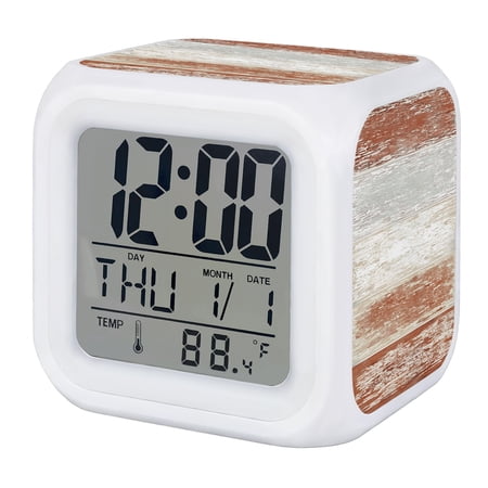 Barn Red Wooden Digital Alarm Clock for Bedrooms, Smart LED Alarm Clock with 7 Color Changing Night photo Barn Red Wooden Digital Alarm Clock for Bedrooms, Smart LED Alarm Clock with 7 Color Changing Night
