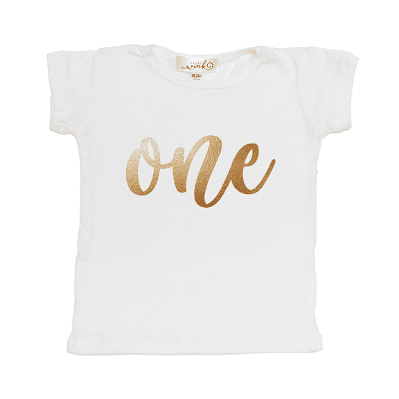 Sweet Wink One 1st First Birthday Girl Short Sleeve Tee Shirt Cake Smash White SZ 12-18M
