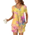thumbnail image 2 of Jamicy Nouveaux Pyjamas pour Femmes Mode Décontractée Ample Rayé Imprimé Col Rond Boutons Shorts Manches Courtes Ensemble de Pyjamas Confortables Multicolore, 2 of 6
