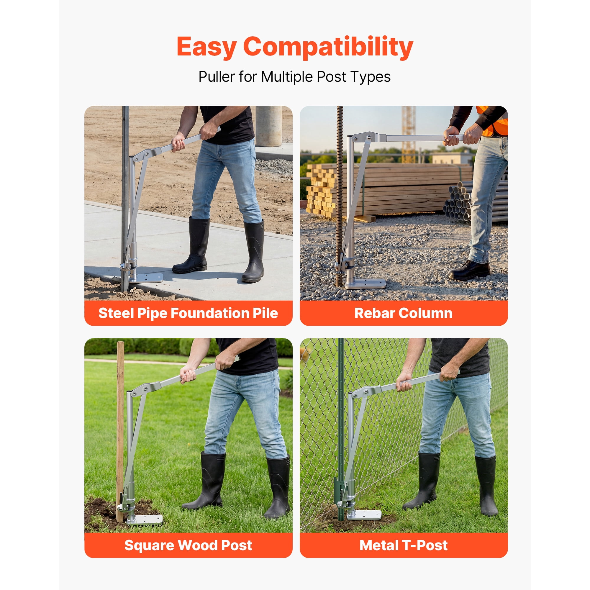 KFFKFF T Post Puller with 3.54 in Max Clamping Width, Durable Steel Jaw Grip, Powder-Coated Surface, Compact Design, Effort-Saving Tool for Removing Rebar Stakes, Wooden Stakes, and Road Signs