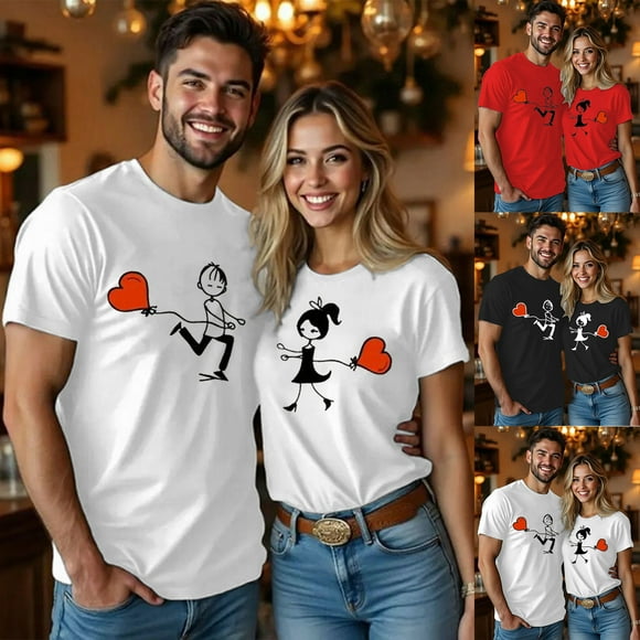 Valentine's Matching Couples T Shirts Crew Neck Short Sleeve Fashion Heart Print T Shirt Loose Lightweight Comfy Soft His And Her Basic Tee Vacation Clothes White M