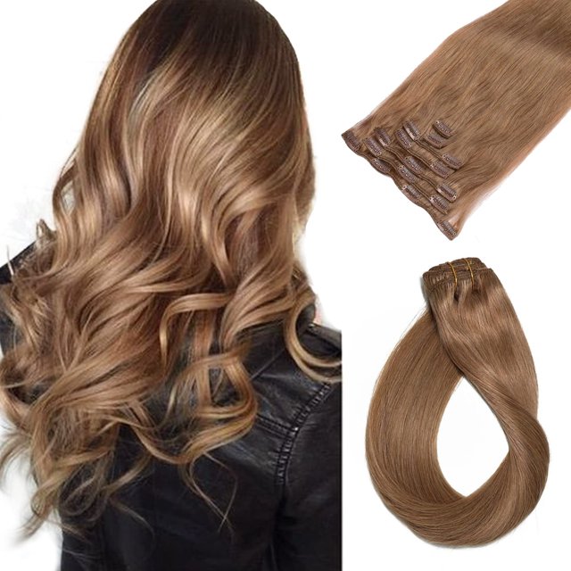 Extensiones de cabello humano con clip, color negro azabache, 7 piezas, 70 gramos, sedoso, recto, doble trama, Remy, extensiones de cabello con clip para mujeres, 20 pulgadas, para cabello fino