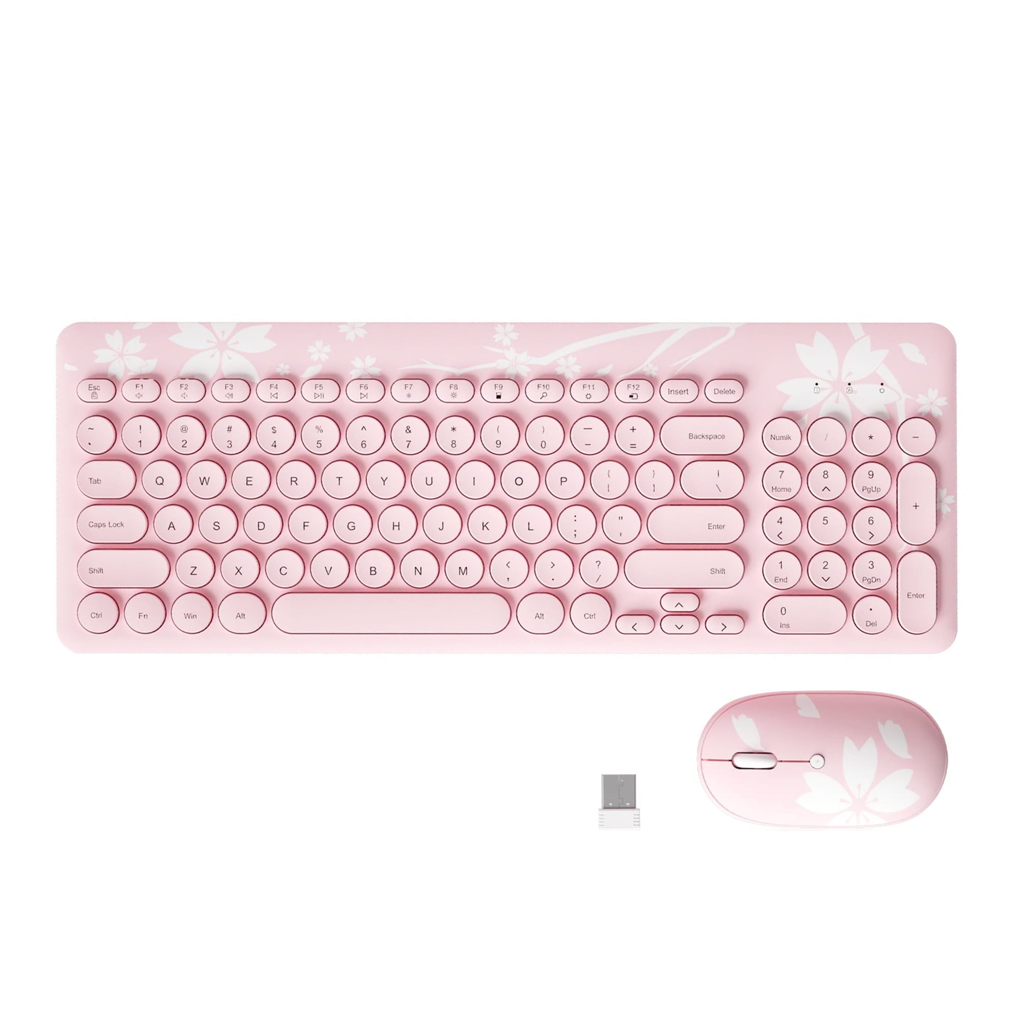 Mytrix Sakura Cherry Pink Wireless Keyboard And Mouse Set Combo Retro