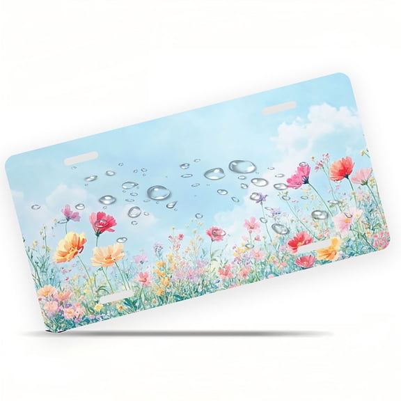 Pastel Flower Field Funny Personalized License Plate Rust-proof Stainless Steel Metal License Plate Suitable For Men And Women 12.2" x 6.2"