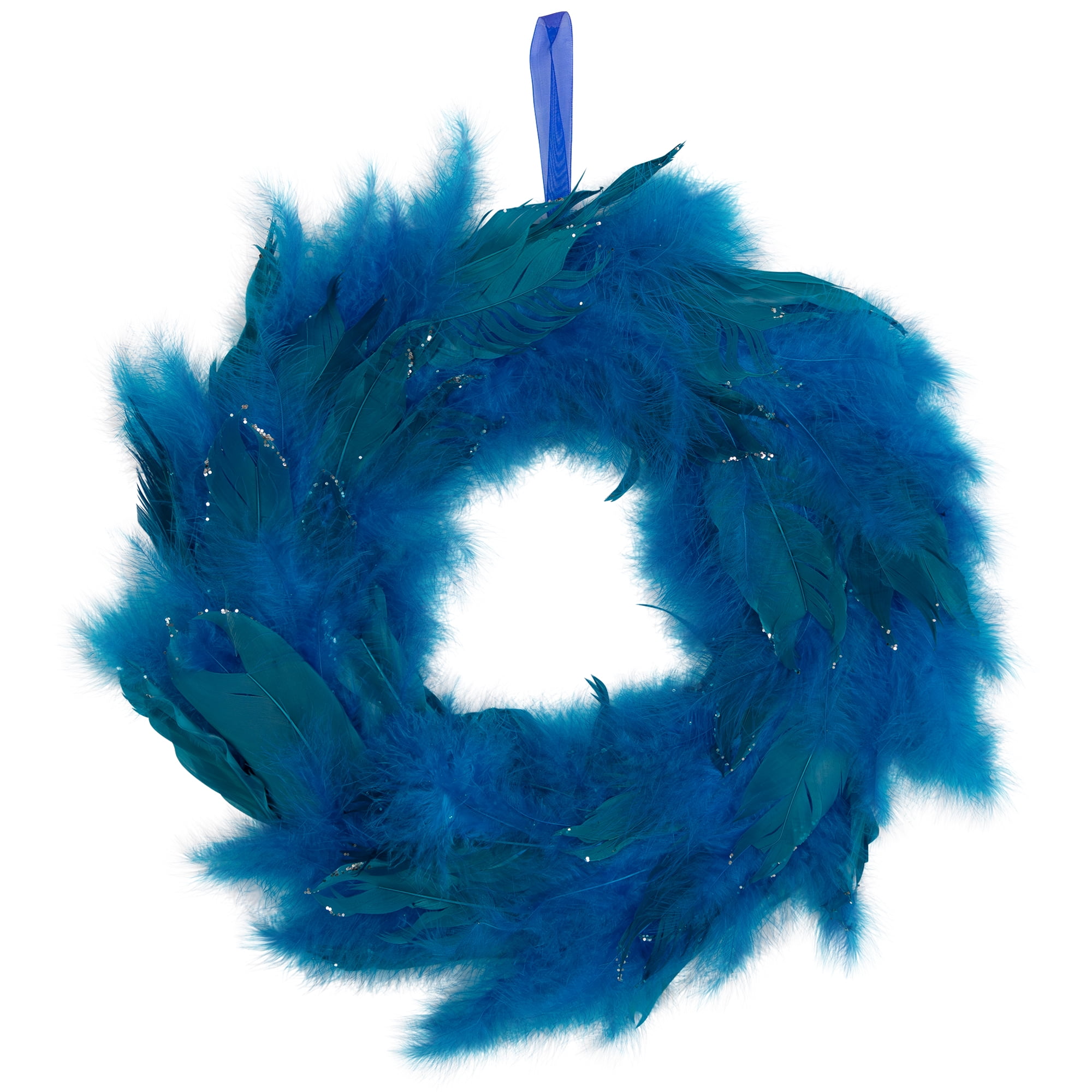 Northlight Two-Tone Feathers Glittered Christmas Wreath - 14.5" - Unlit - Turquoise