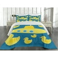 thumbnail image 2 of Ambesonne Rubber Duck Quilted Coverlet 3 Pcs, Yellow Submarine, Queen Size, Navy Blue, 2 of 4