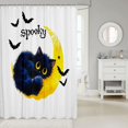 thumbnail image 2 of Manfei Halloween Black Kitten Shower Curtain 72Wx84L, Ink Horror Moon Bathroom Shower Curtain, White Yellow, 2 of 5