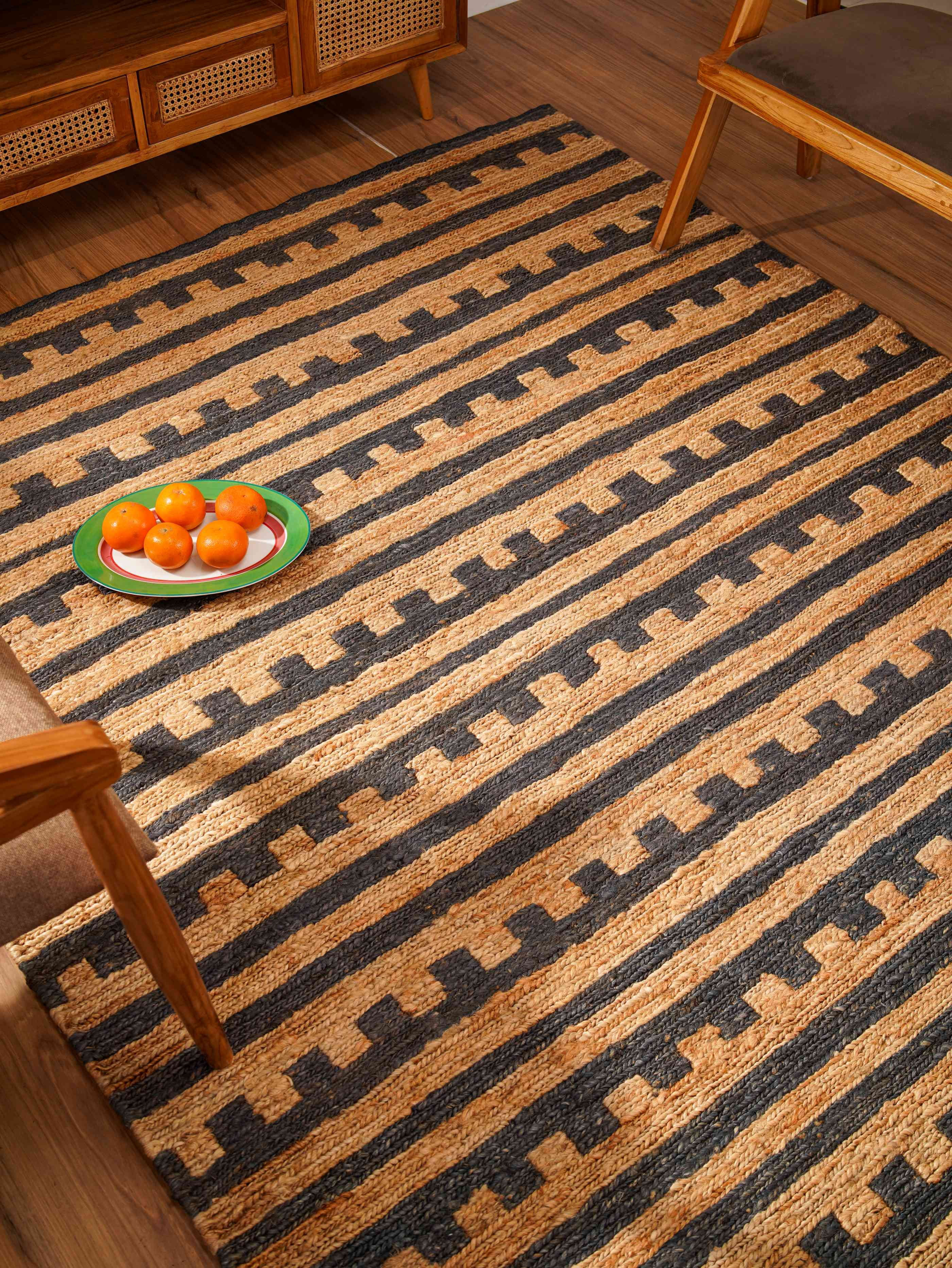 HAND KNOTTED SUMAK JUTE ECO-FRIENDLY AREA RUGS - 6'x9', Rectangle Shape, Beige Brown Color, Contemporary Pattern, High Pile, Natural Fiber, Outdoor Indoor Handmade Area Rugs for Living Room (J00075)