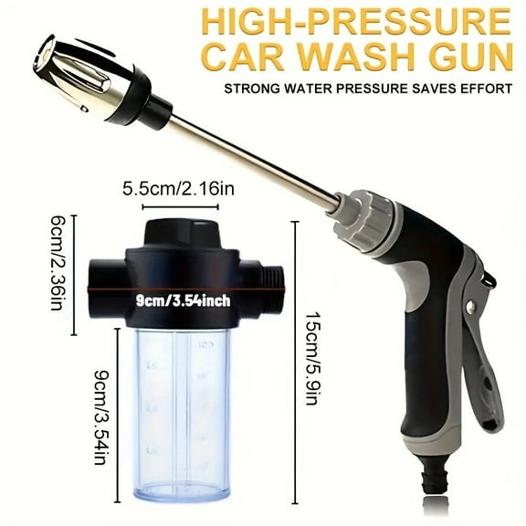 DEXIMRO High Pressure Foam Gun Car Wash Sprayer, Heavy Duty Metal Garden Hose Nozzle with 100cc/3.5oz Plastic Soap Dispenser Bottle, For Gardening, Watering Plants, Floor Cleaning