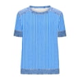 thumbnail image 5 of UAMVSH Short Sleeve Shirts for Women Crewneck Patchwork Knit Tops Casual Summer Loose Striped T Shirt Fashion Clothing, 5 of 5