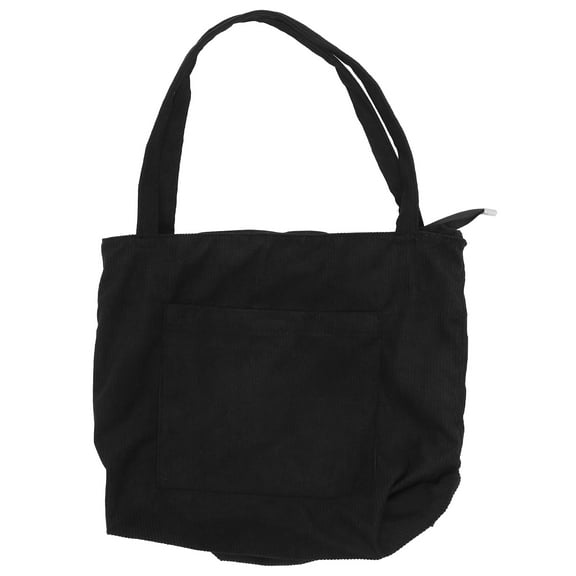 LOLIPPYY Fashionable Black Corduroy Tote Bag Large Shoulder Bag for Versatile Everyday Use