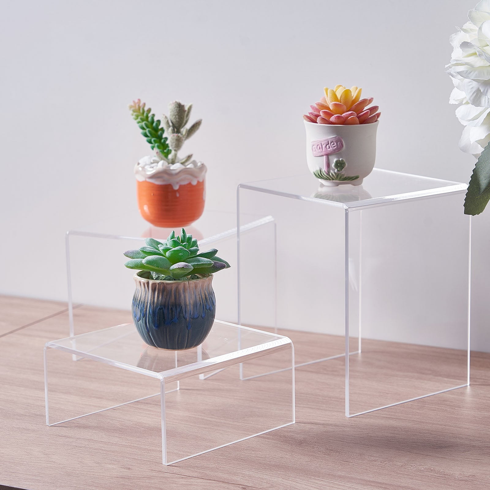 Ouskr Acrylic Risers for Display, 10 Pcs Acrylic Display Riser, Clear Display Stands for Shelf Dessert Cupcake Candy Food Tabletop Collectibles