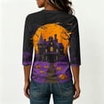thumbnail image 4 of Womens Plus Size Halloween Shirts Crewneck 3/4 Sleeve Graphic Tees Funny Print Casual Tops Pullover Purple XL, 4 of 6