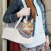 Petmaker Cozy Pet Purse Carrier, 16.5"L x 8"W x 9"H, Tan & Leopard