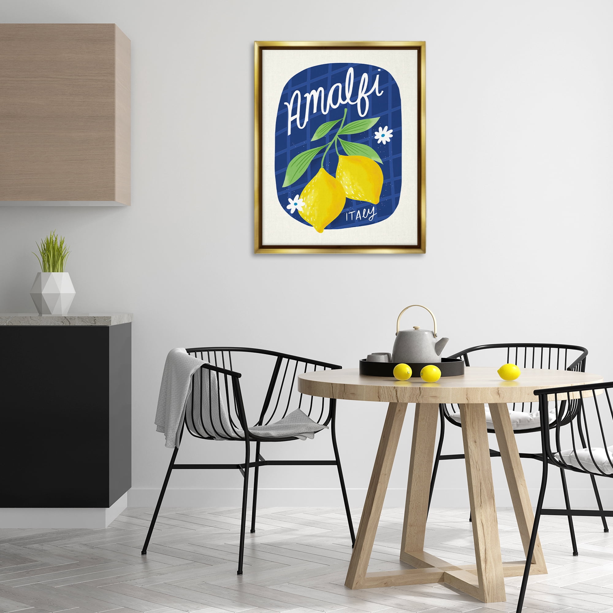 Stupell Industries Amalfi Lemons on Blue Food & Beverage Painting Gold Floater Framed Canvas Art Print Wall Art, 25 x 31