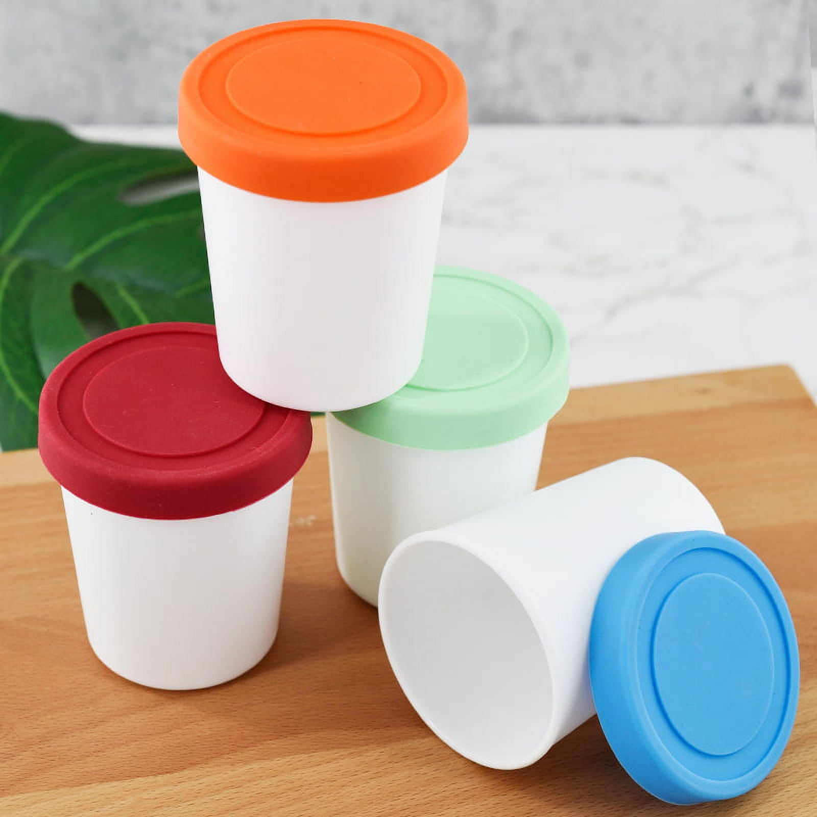 Lin Ice Cream Storage Tubs with Lids 4-Pack - 1 Quart Round Reusable BPA-Free Freezer Containers for Homemade Ice Cream, Sorbet